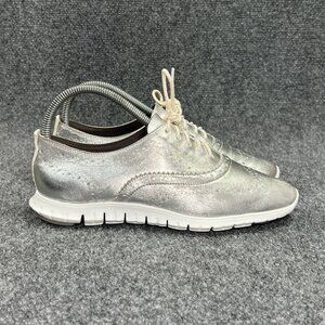 Cole Haan Zero Grand Wingtip Oxford Womens Size 7.5 Silver Leather Low Lace Shoe